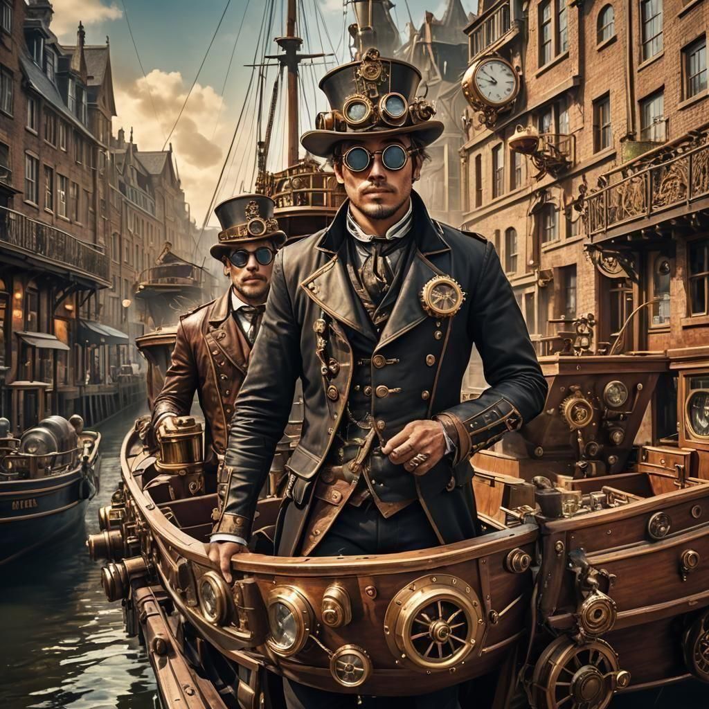 Steampunk Ship at Dock: A Golden Age of Gears