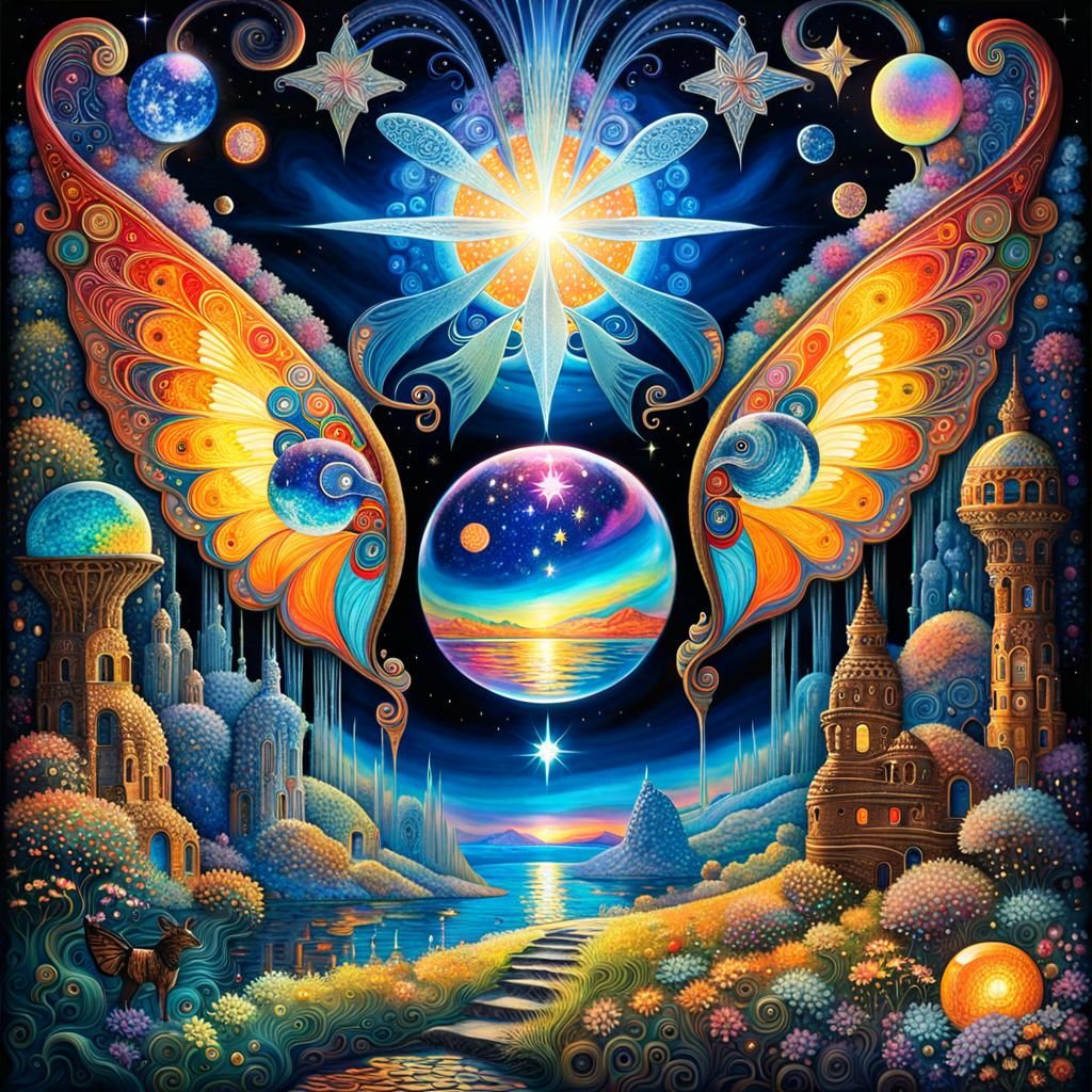 Butterfly-Winged Portal in City