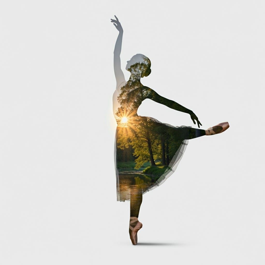 Ballerina Silhouette Filled with Summer Meadow Panorama