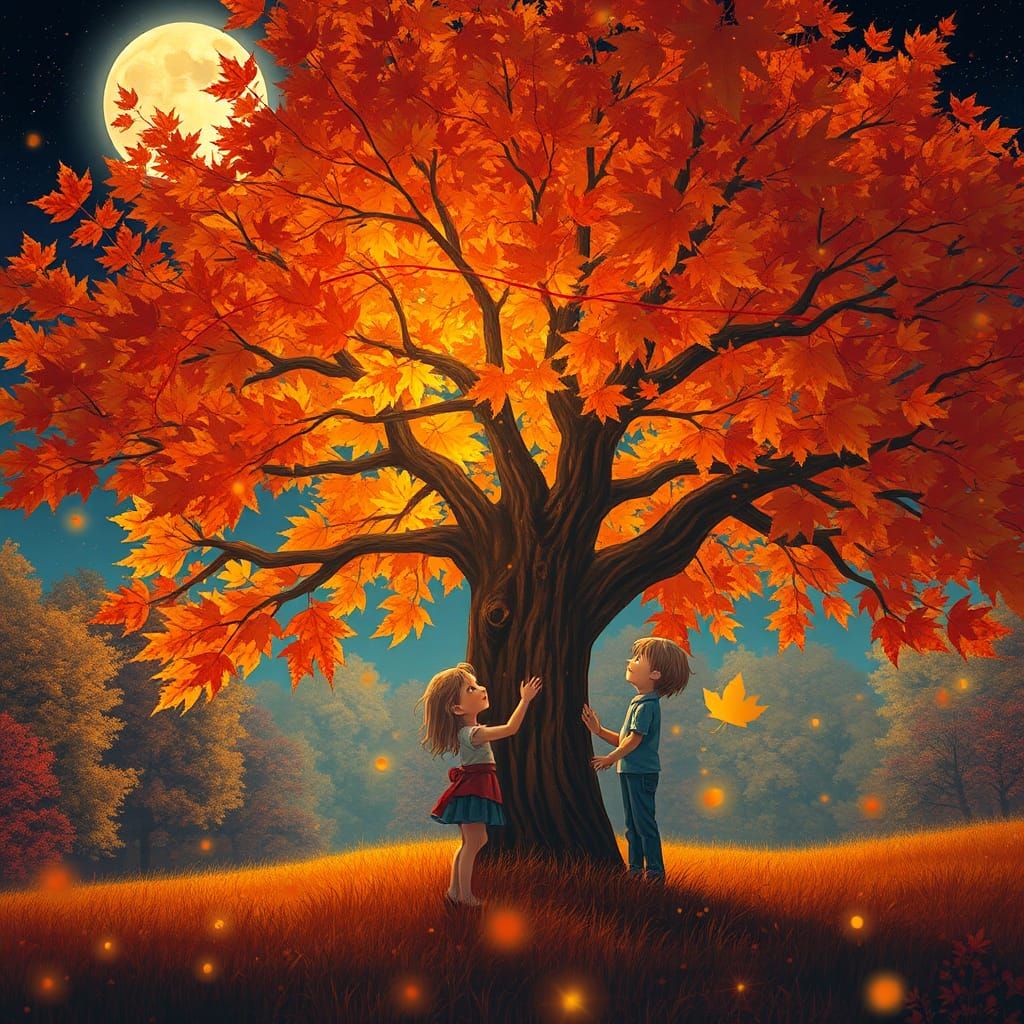 Magical Autumn Encounter Under a Maple Tree