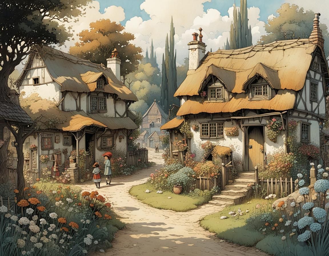 Idyllic Village Scene in Morning Light