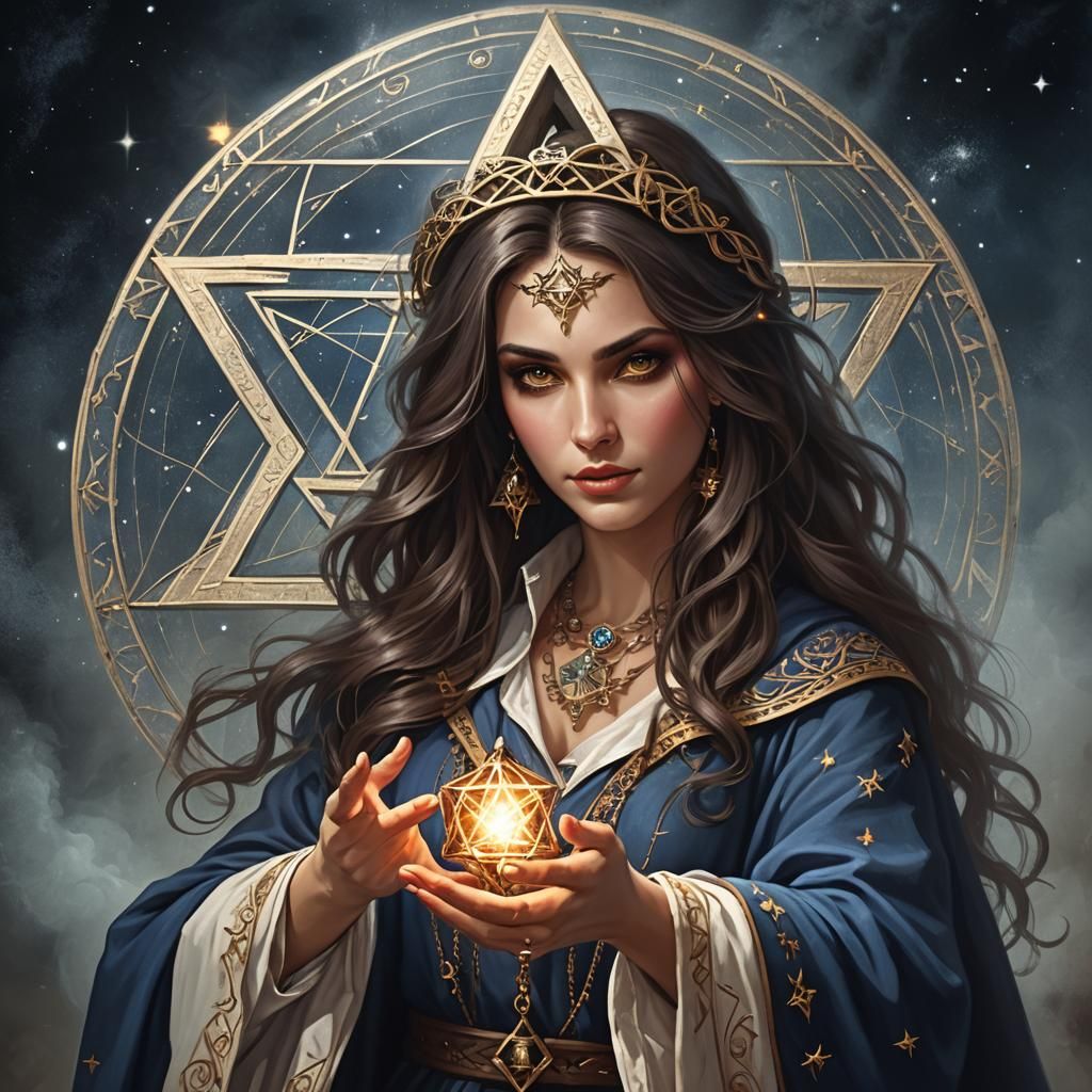 Sorceress Casting Spells with Star of David