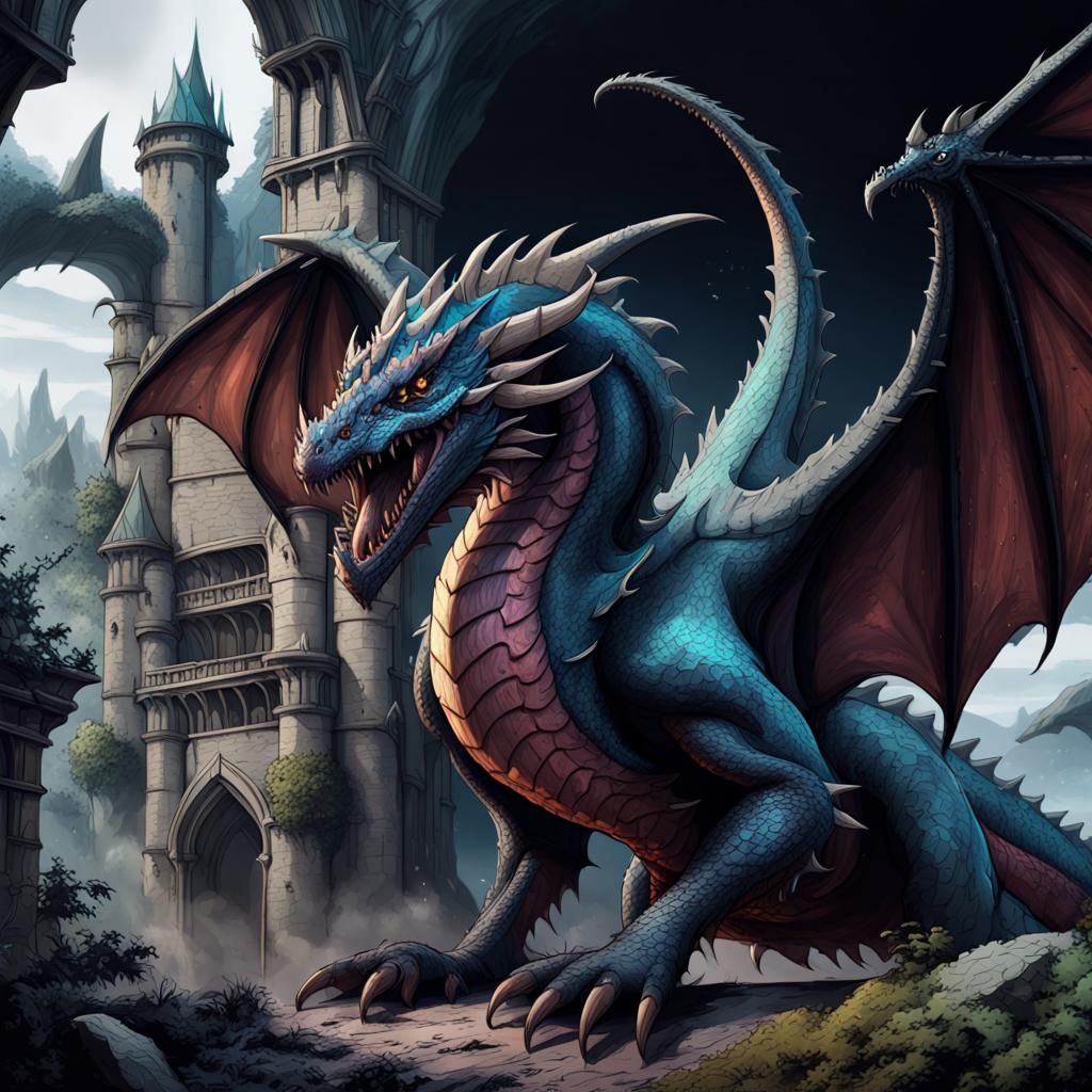 Detailed Ink Drawing of a Fantasy Wyvern