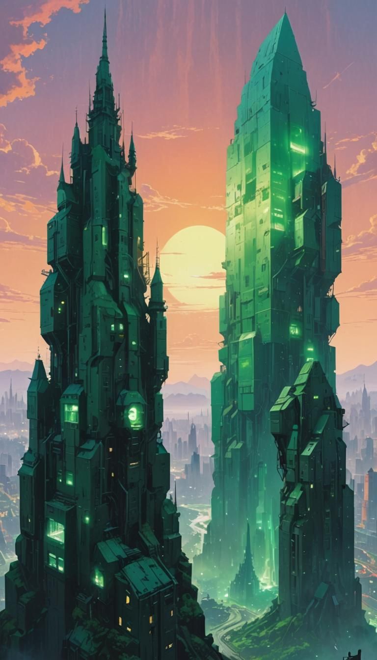 Emerald Crystal City: Luminous Spires and Ancient Architectu...