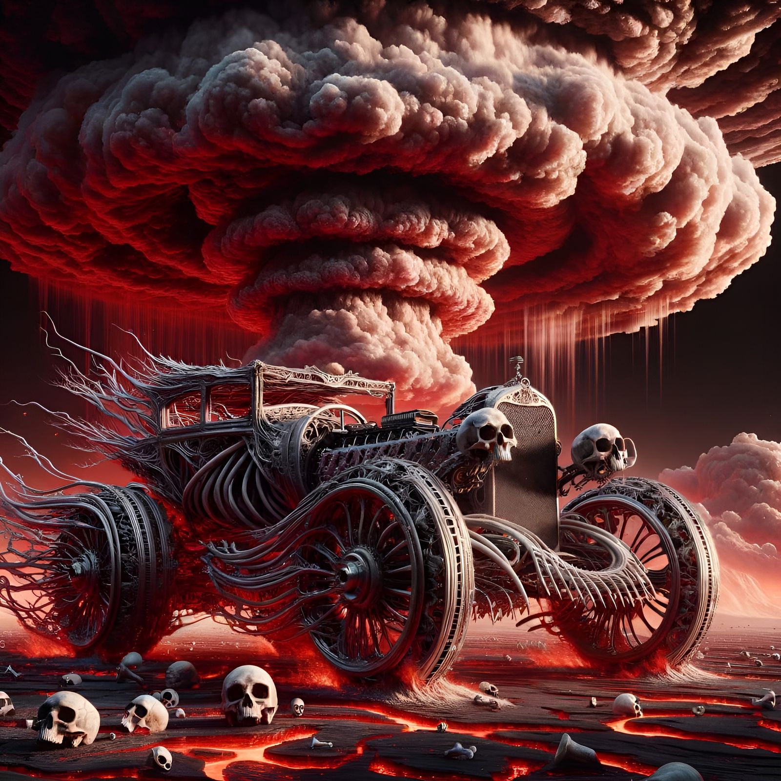 Biomechanical Bone Car in Post-Apocalyptic Wasteland