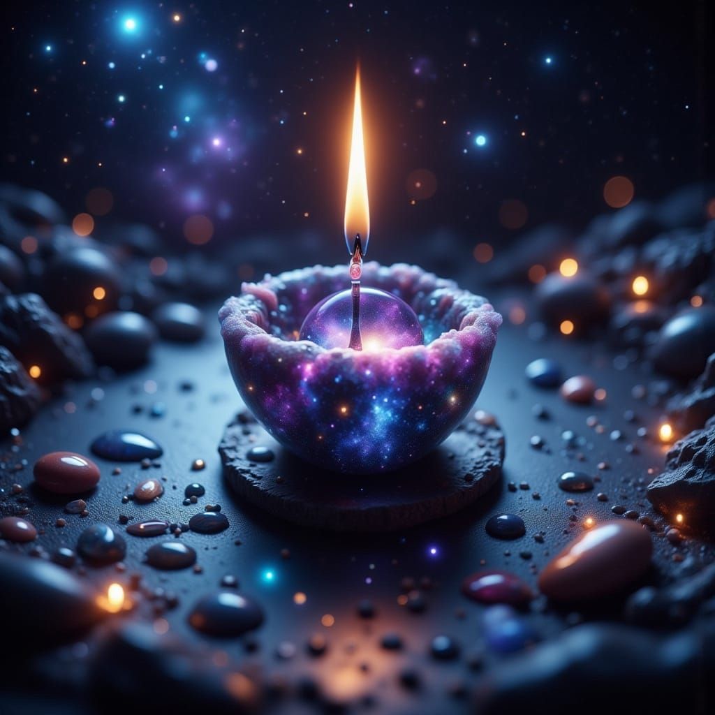 Mystical Candle Burning a Galaxy in Nebula