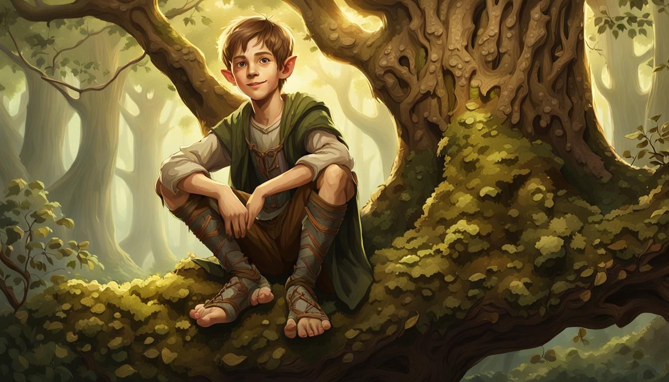 Fantasy Elvish Boy in Whimsical Forest Scene