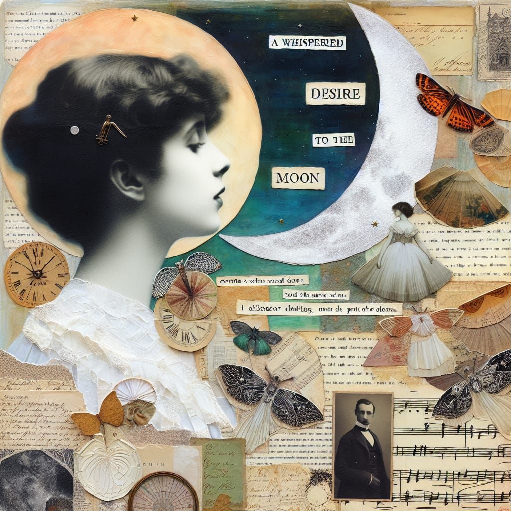 Surreal Collage Painting of Moonlit Desire