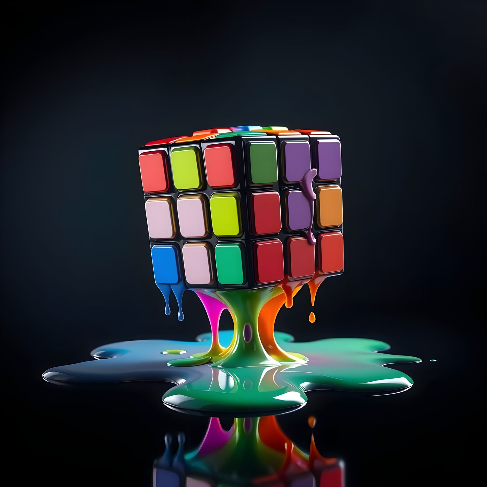 Surreal Hyper-Realistic Image of Levitating Rubik's Cube