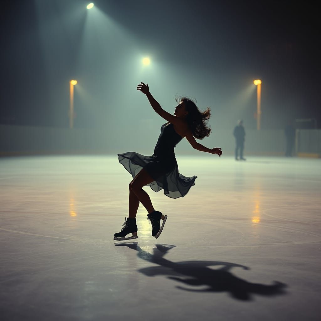 Figure in Ecstatic Dance on a Dimly Lit Ice Rink