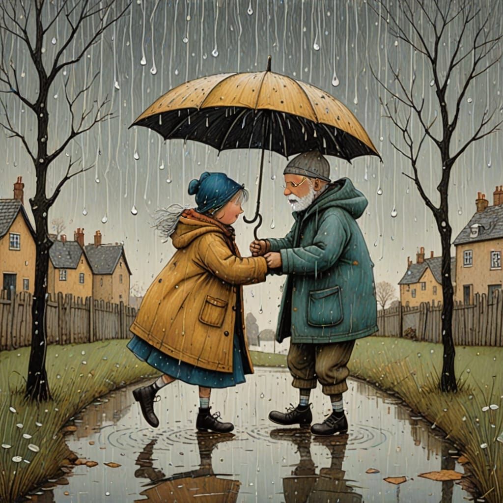 Whimsical Raindrop Dance in Intricate Detail