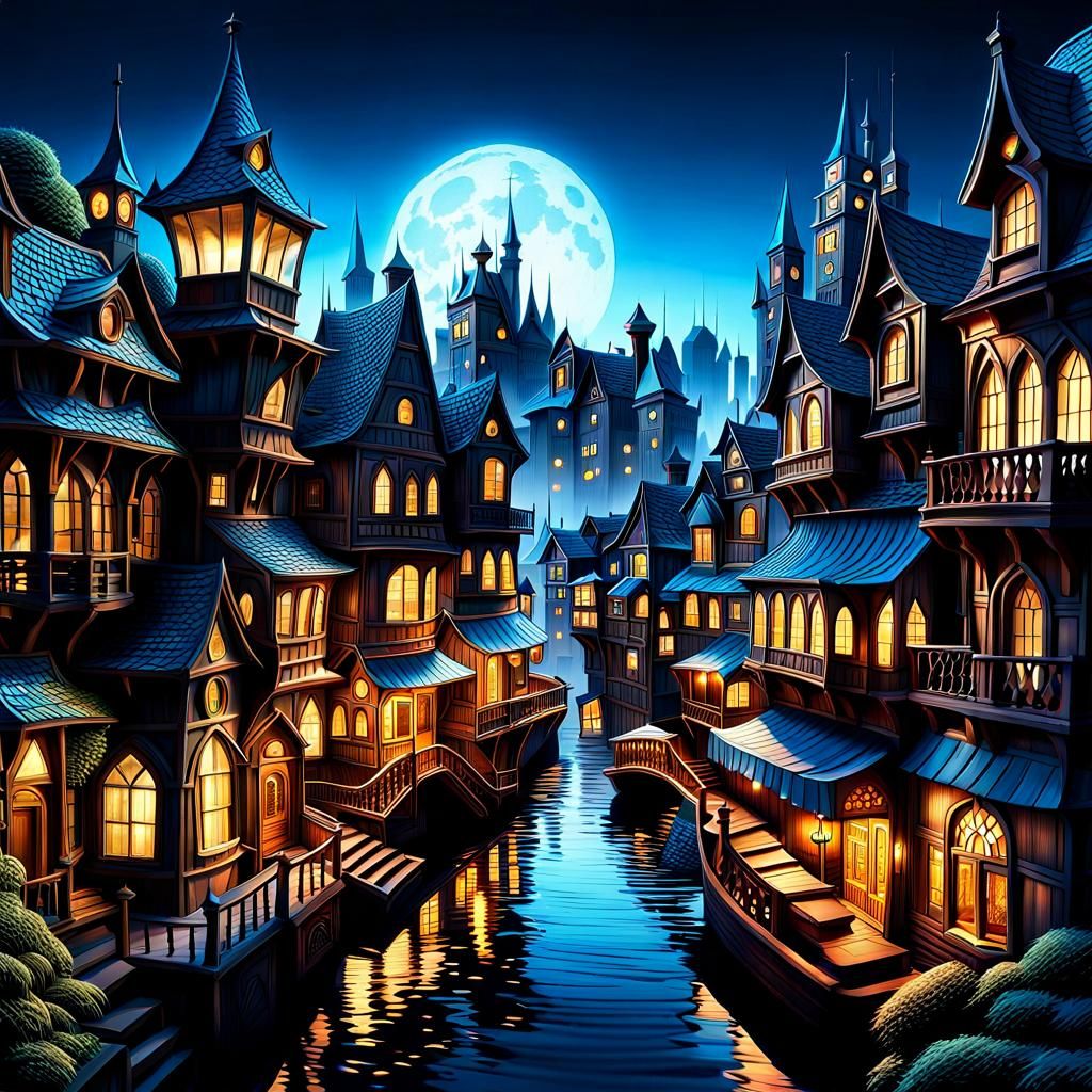 Enchanted Storybook Cityscape with Dynamic Lighting