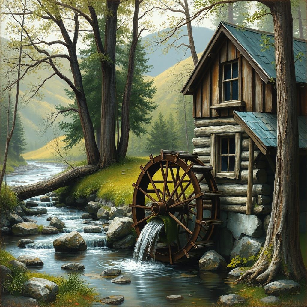 Cozy Cabin Scene in a Painterly Style