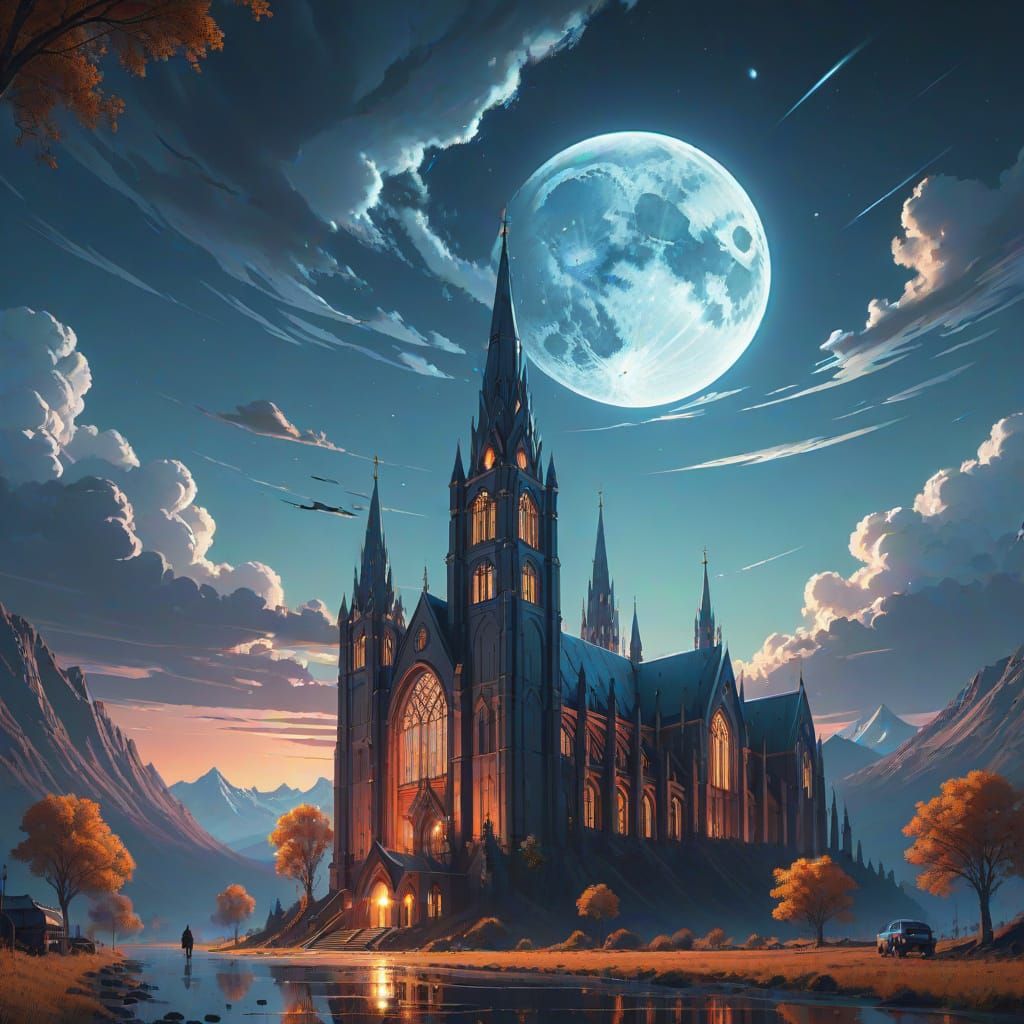 Epic Gothic Cathedral Illuminated by a Sparkling Night Sky