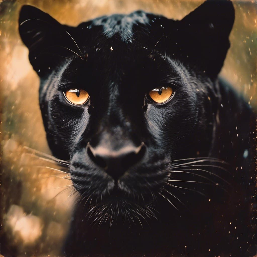 Vintage Portrait of a Black Panther in Rainforest