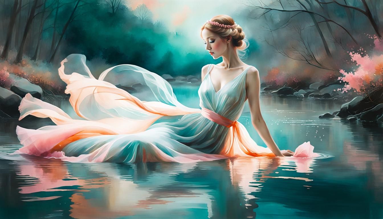 Ethereal Double Exposure: Elegant Evening in Watercolor