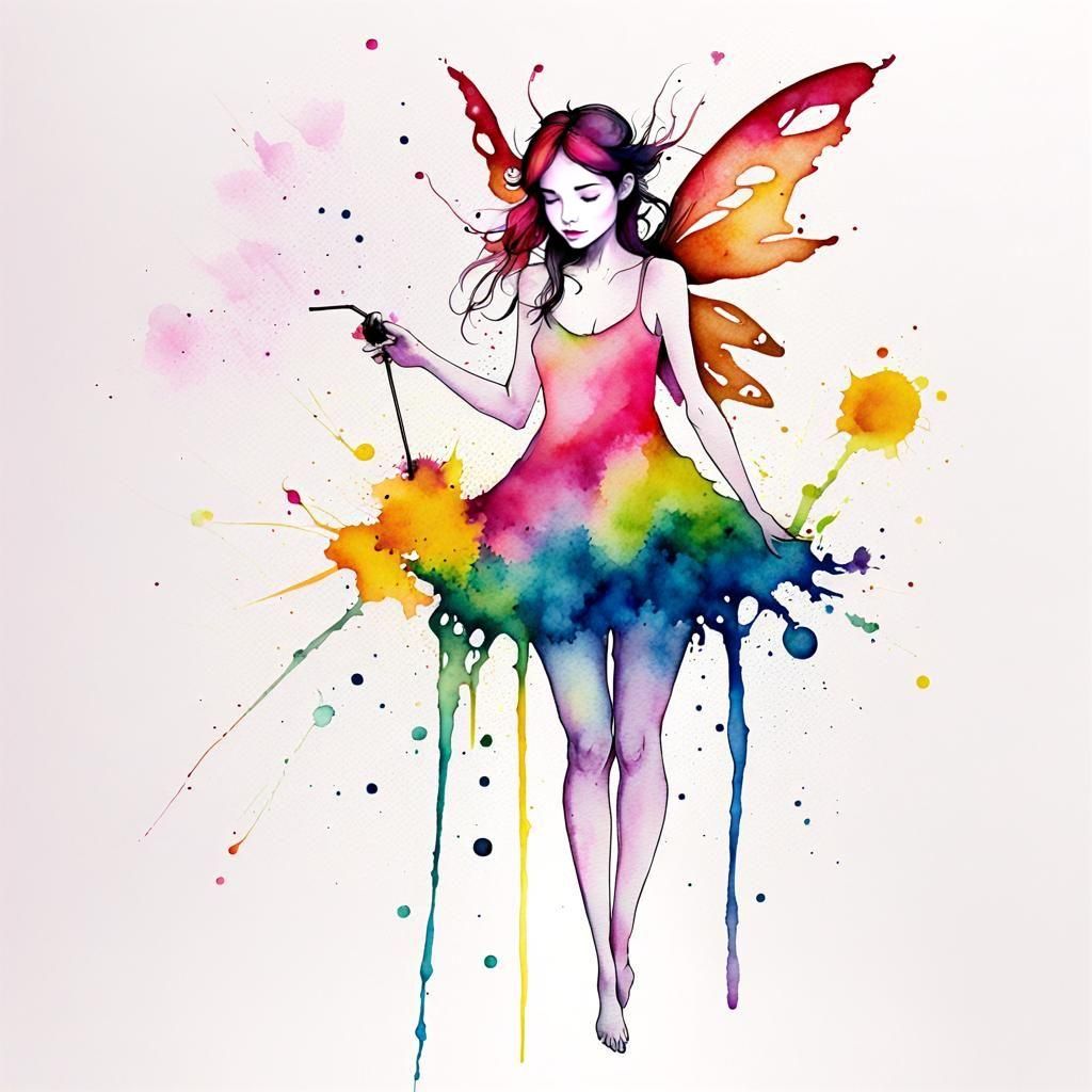 Charming Fairy in Watercolour and Ink Illustration