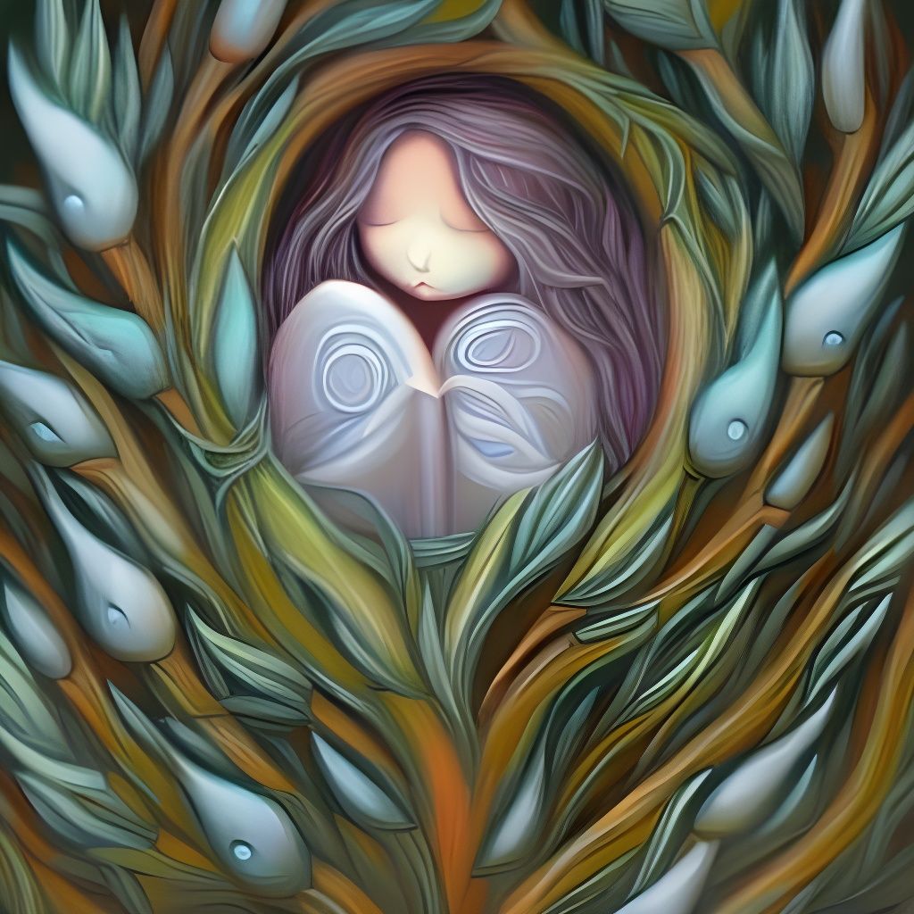 Girl Asleep in Bush: Ethereal Pastel Illustration