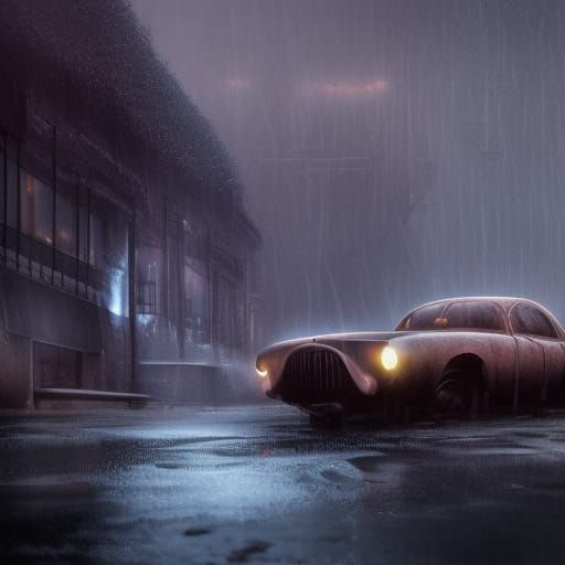 Old Cars in Frozen Rain: Detailed Matte Painting