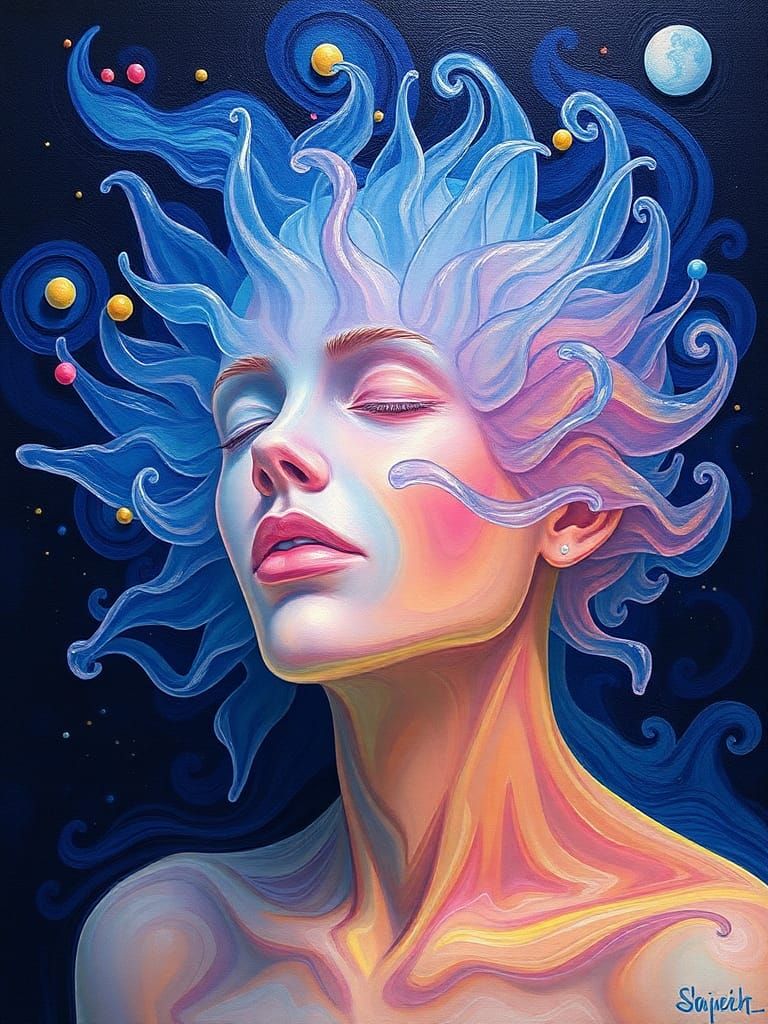 Andromorph Figure in Fluid Acrylic Paint Style