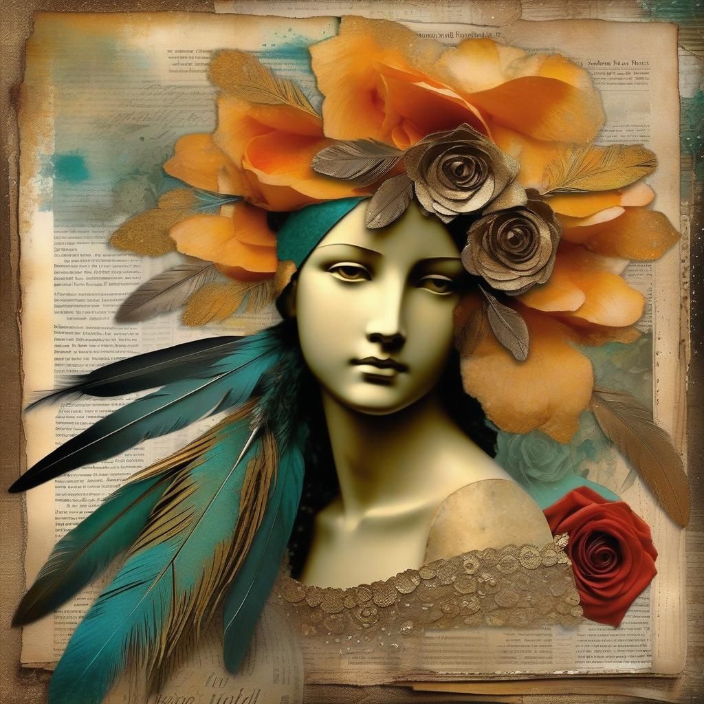 Mixed Media Angel Collage with Antique Watercolor Texture