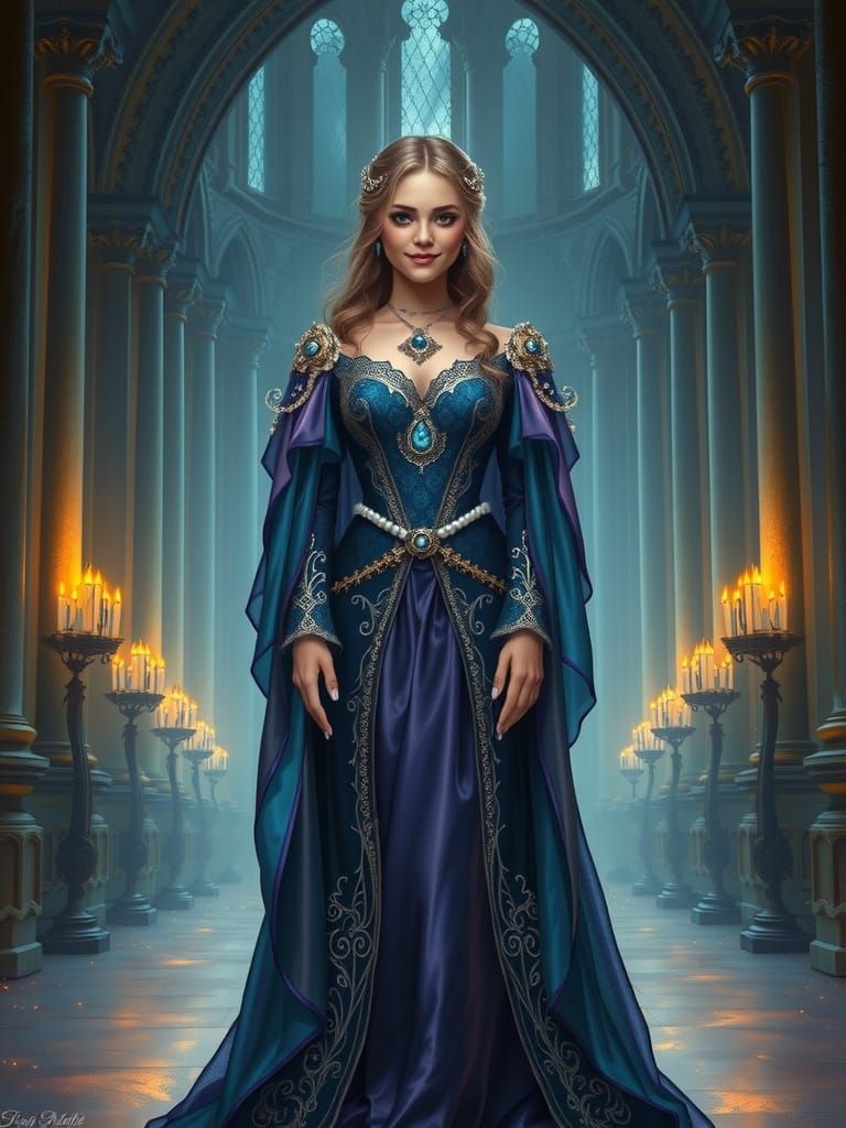 Elegant Noblewoman in Shadow Weave Gown