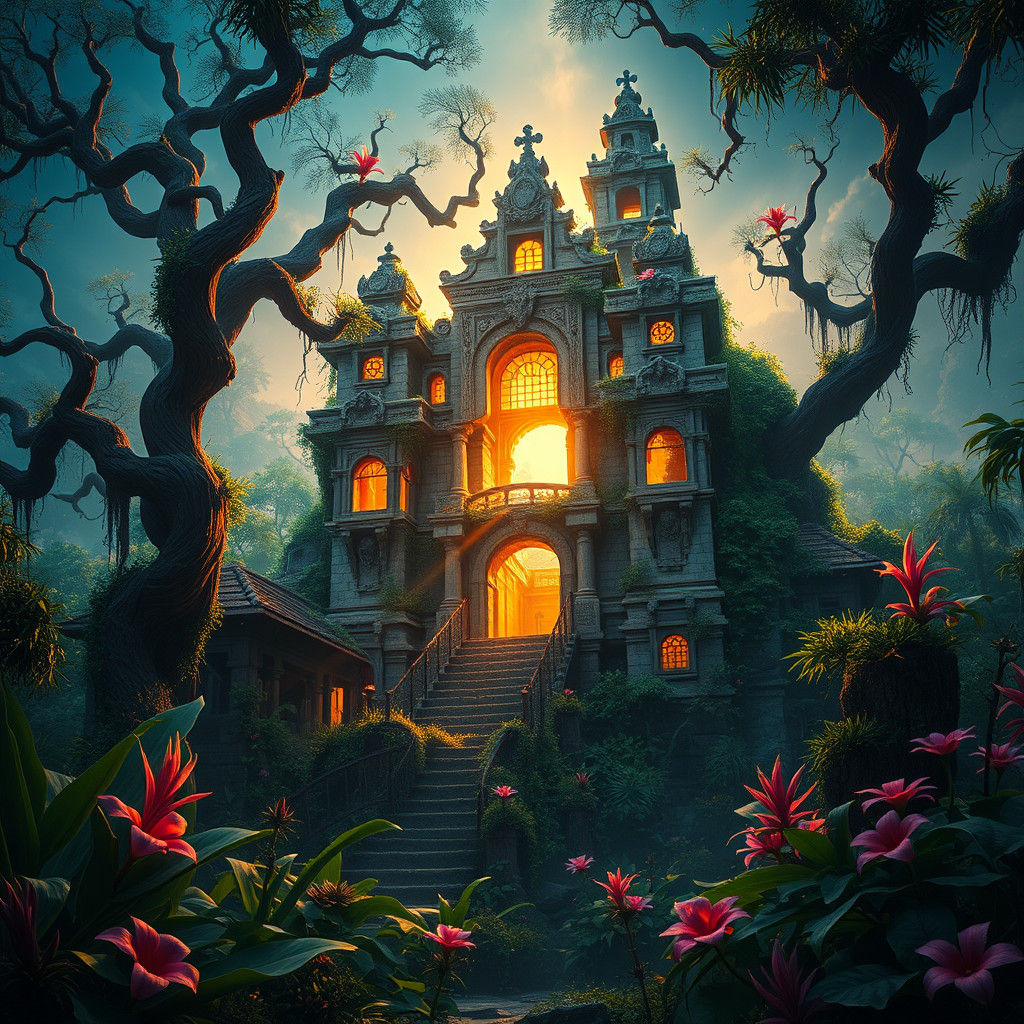 Mystical Jungle Temple Concept Art in 8k