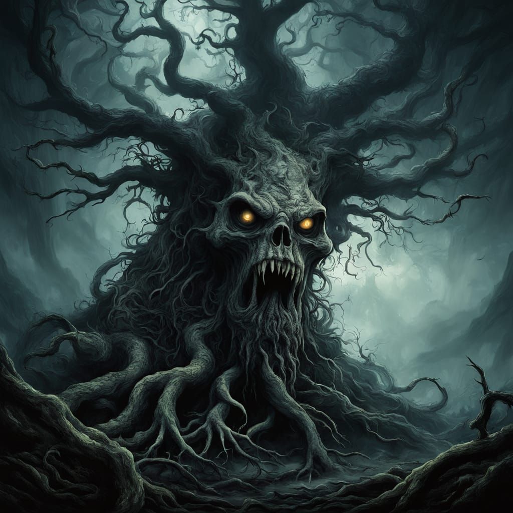 Ancient Evil Devouring the Viewer in Dark Fantasy