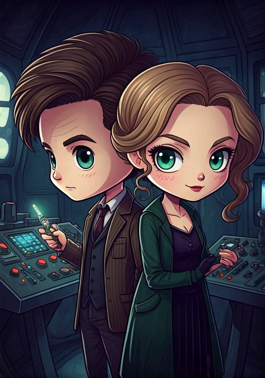 Chibi Eleventh Doctor and Missy in TARDIS