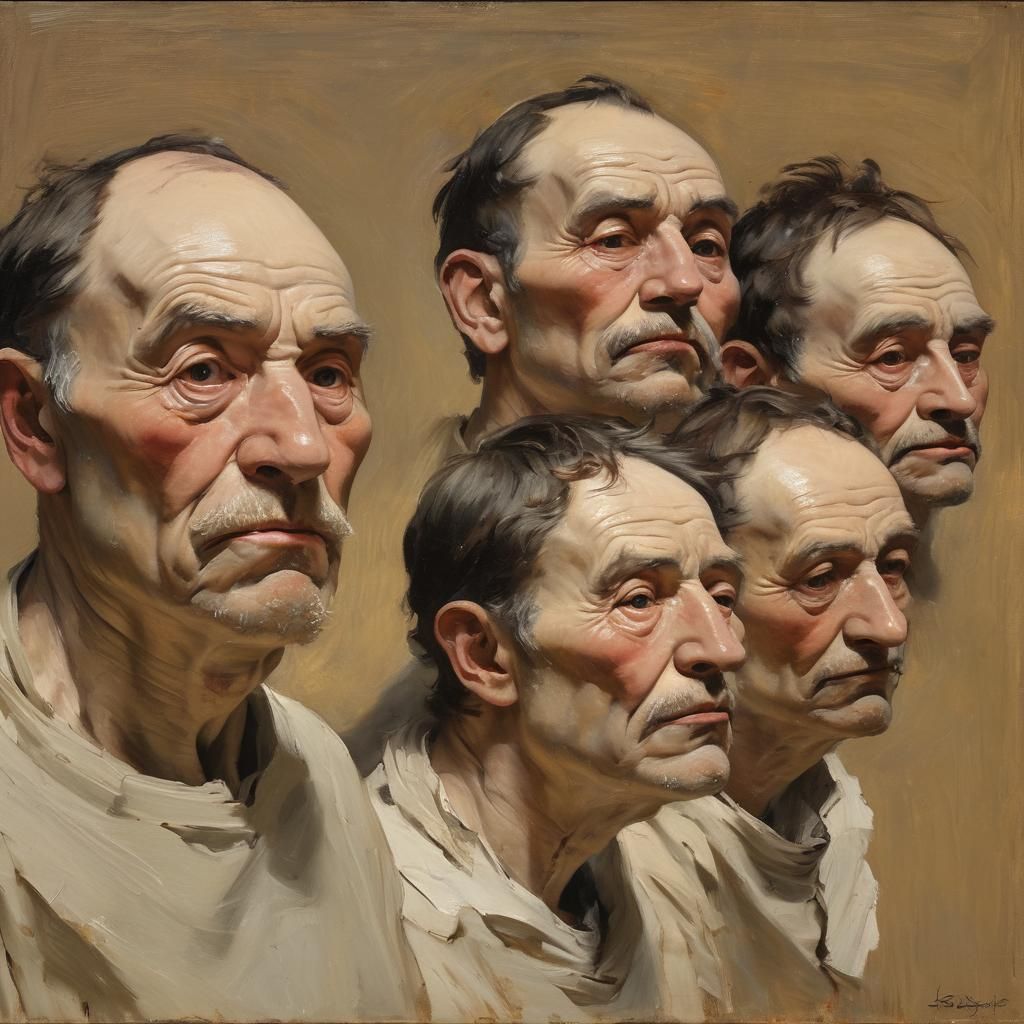 Grotesque Heads in Impressionist Style with Impasto