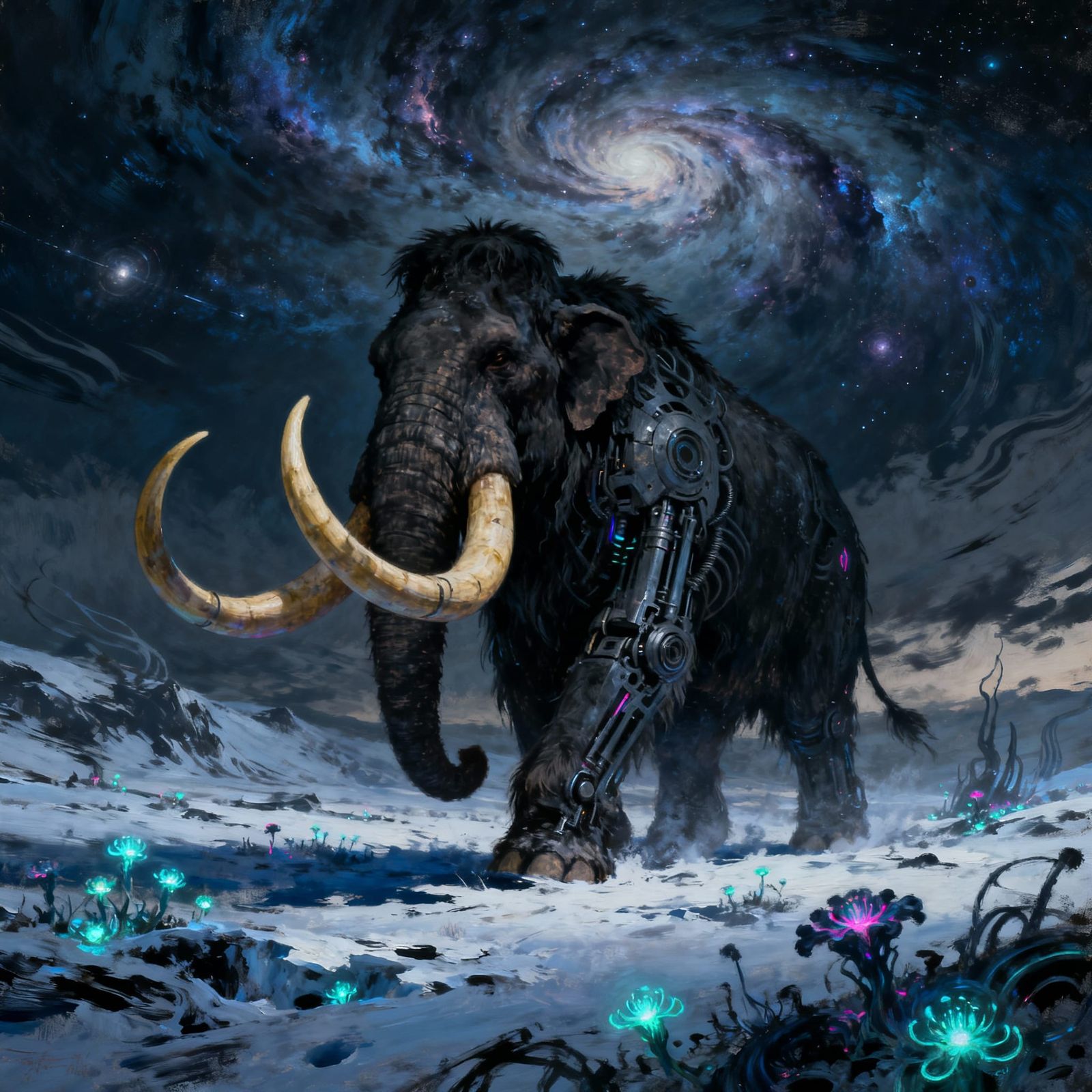 Colossal Woolly Mammoth in Cosmic Tundra