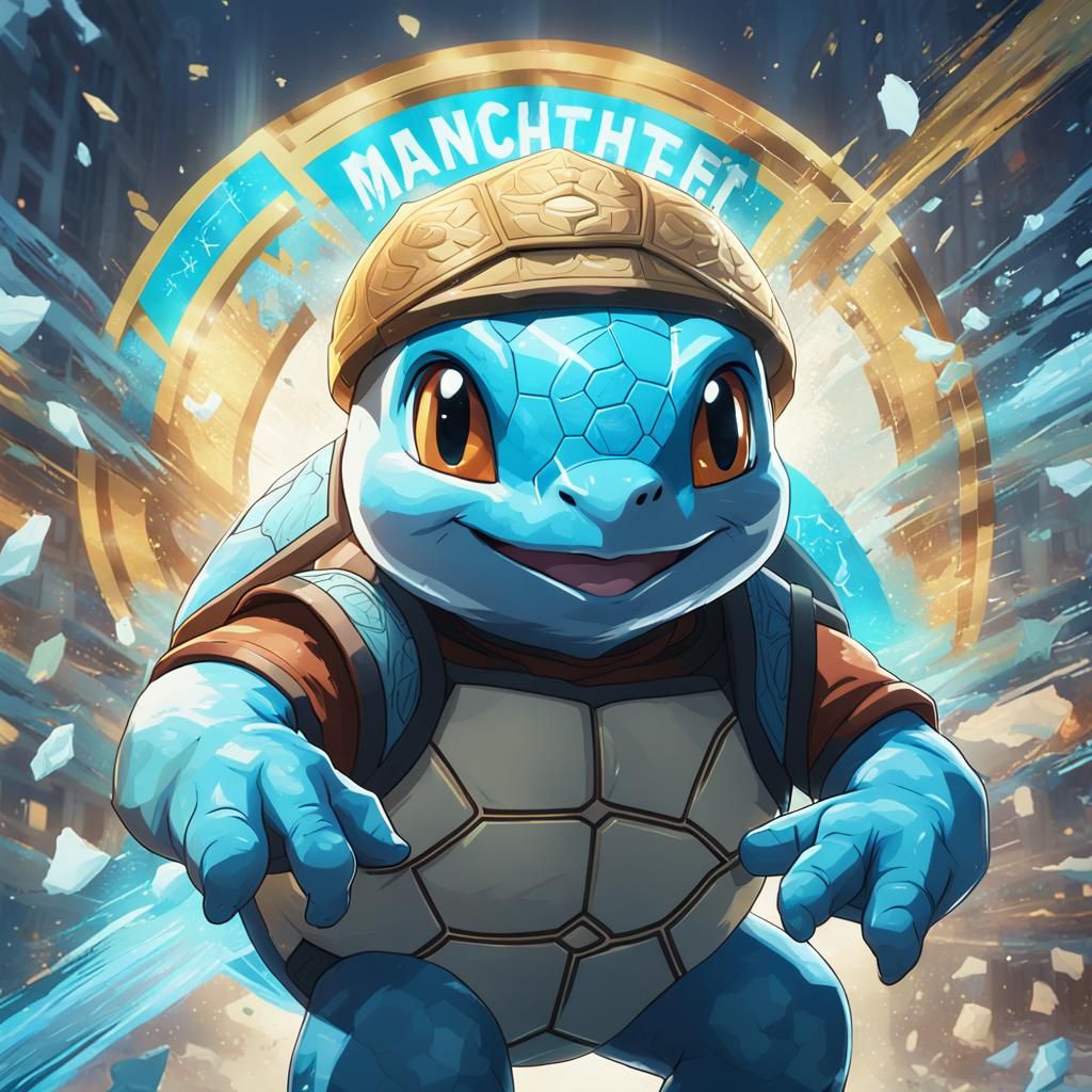 Squirtle in Manchester City Kit: Detailed Portrait