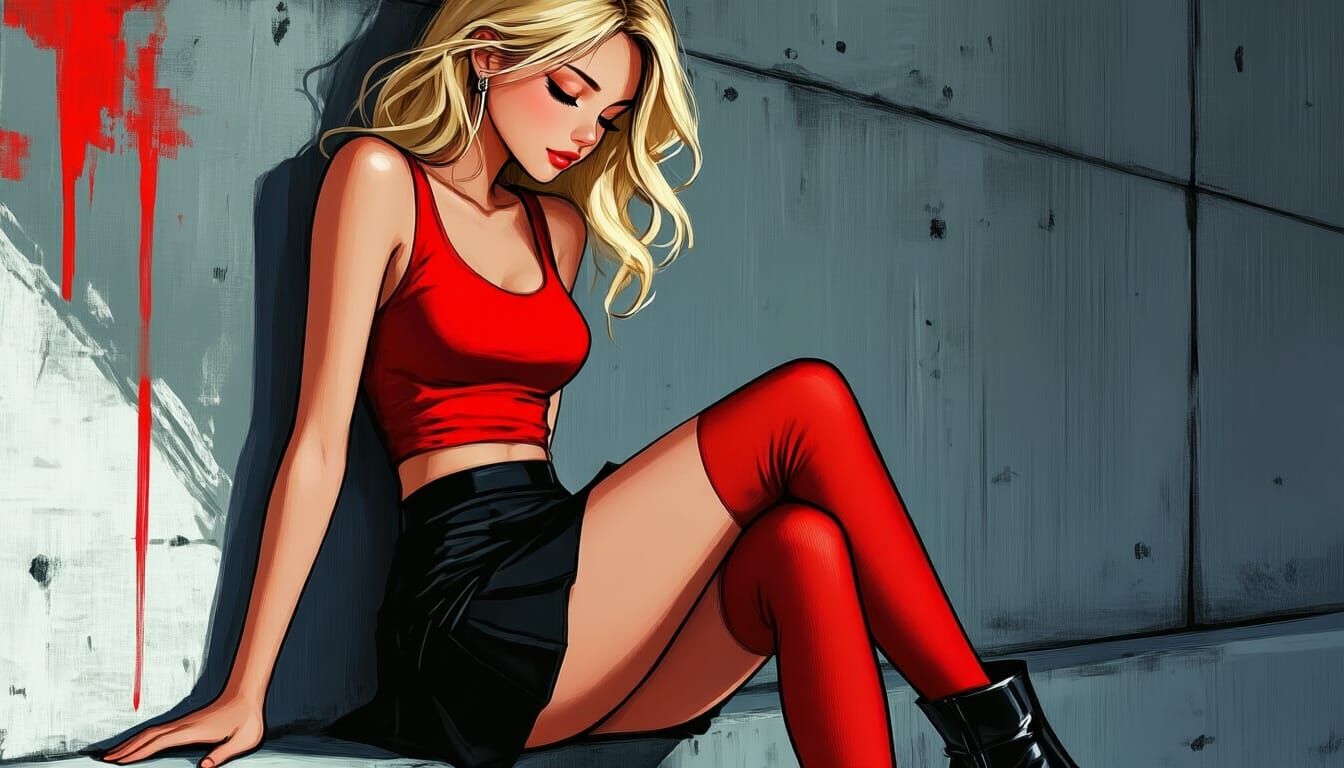 Anime Fashion Sketch of Woman in Red