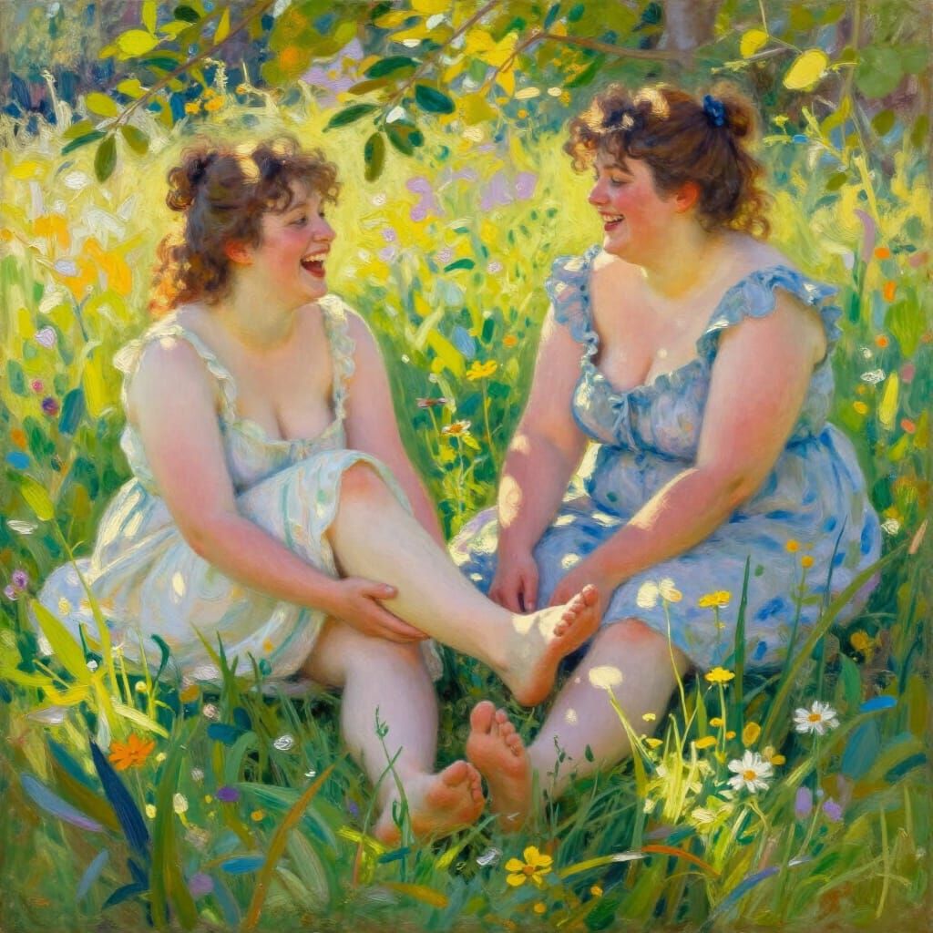 Joyful Women in Sun-Drenched Meadow