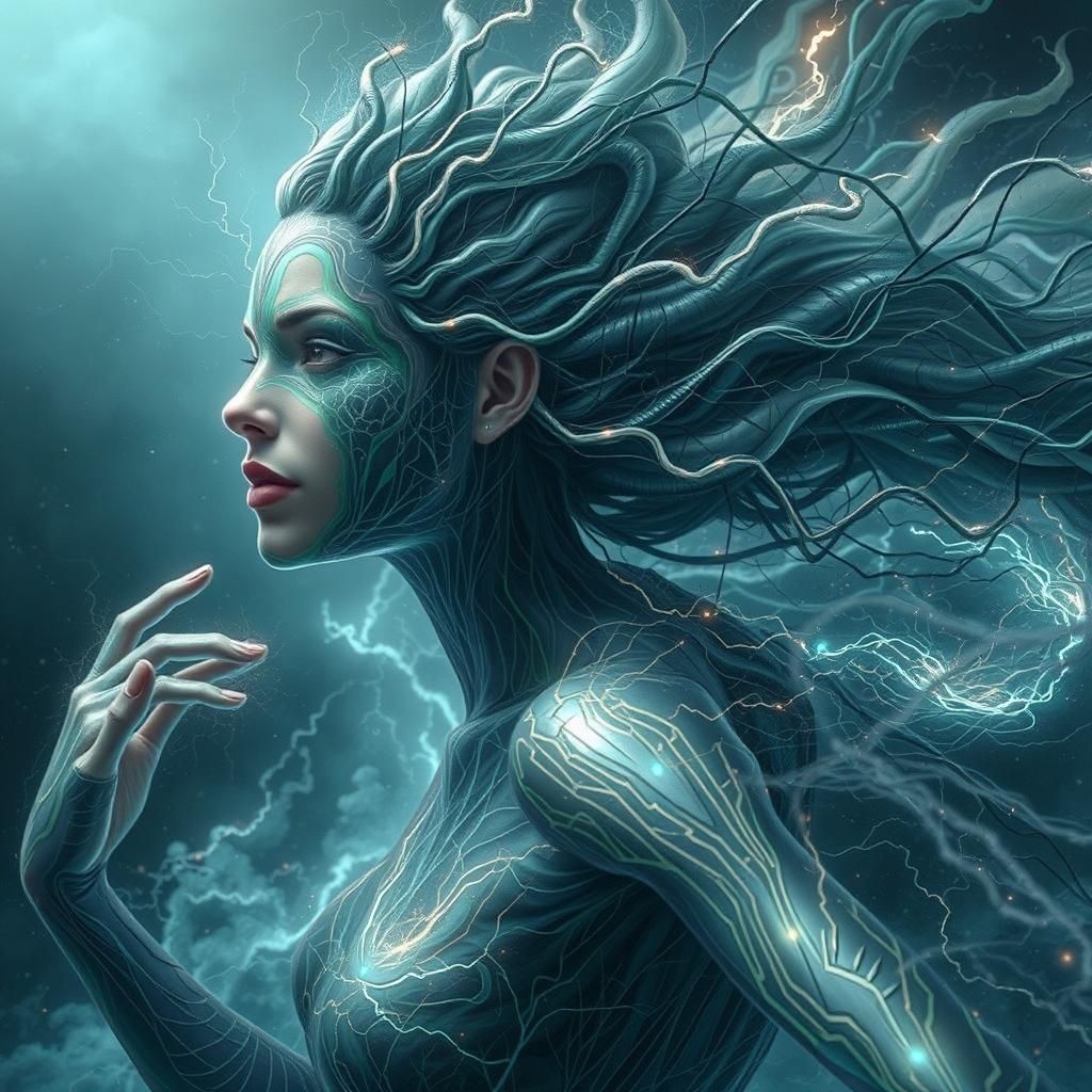 Electric Entity Soaring Through Stormy Skies