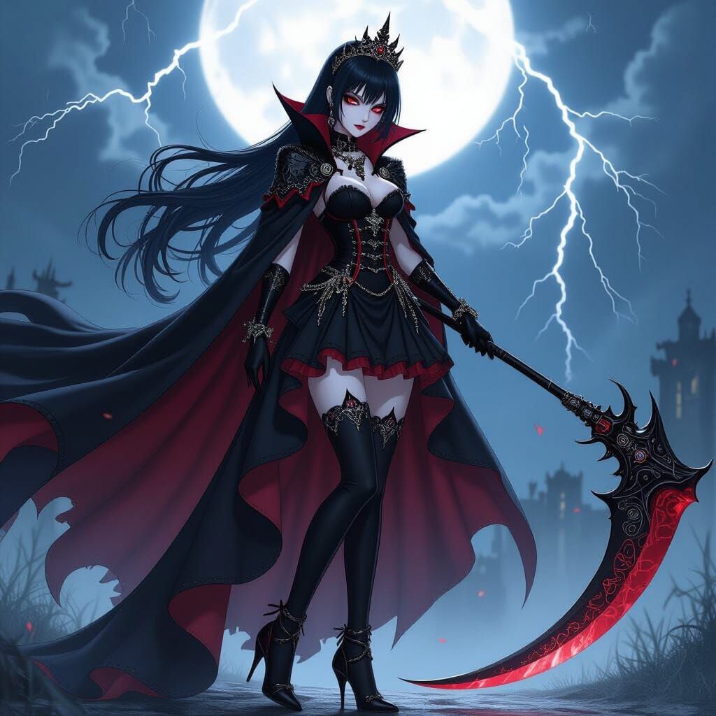 Anime Vampire Admiral with Scythe in Gothic Royal Dress