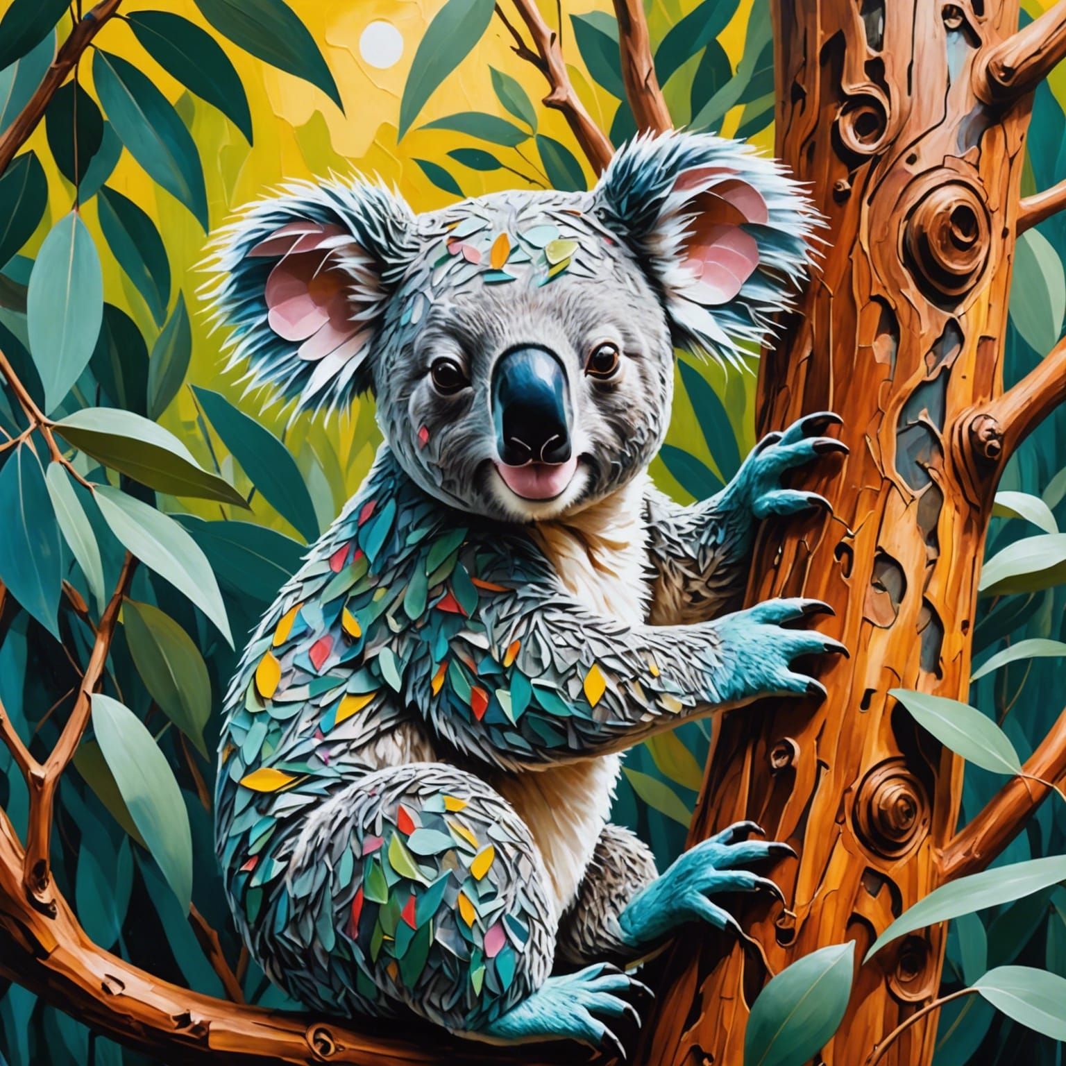 Koala in Eucalyptus Tree: Impasto Street Art