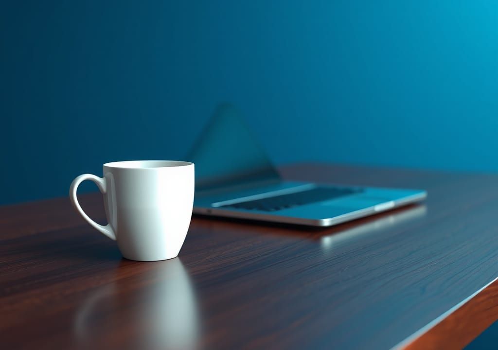 Sleek Coffee Cup and Laptop in Hyperrealistic Style