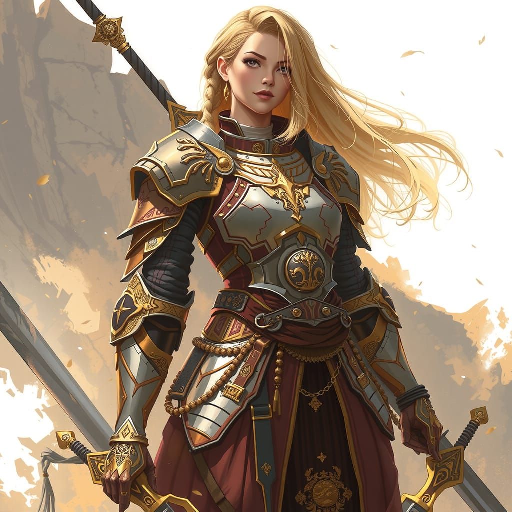 Ethereal Goddess with Golden Swords in a Timeless, Johan Ege...