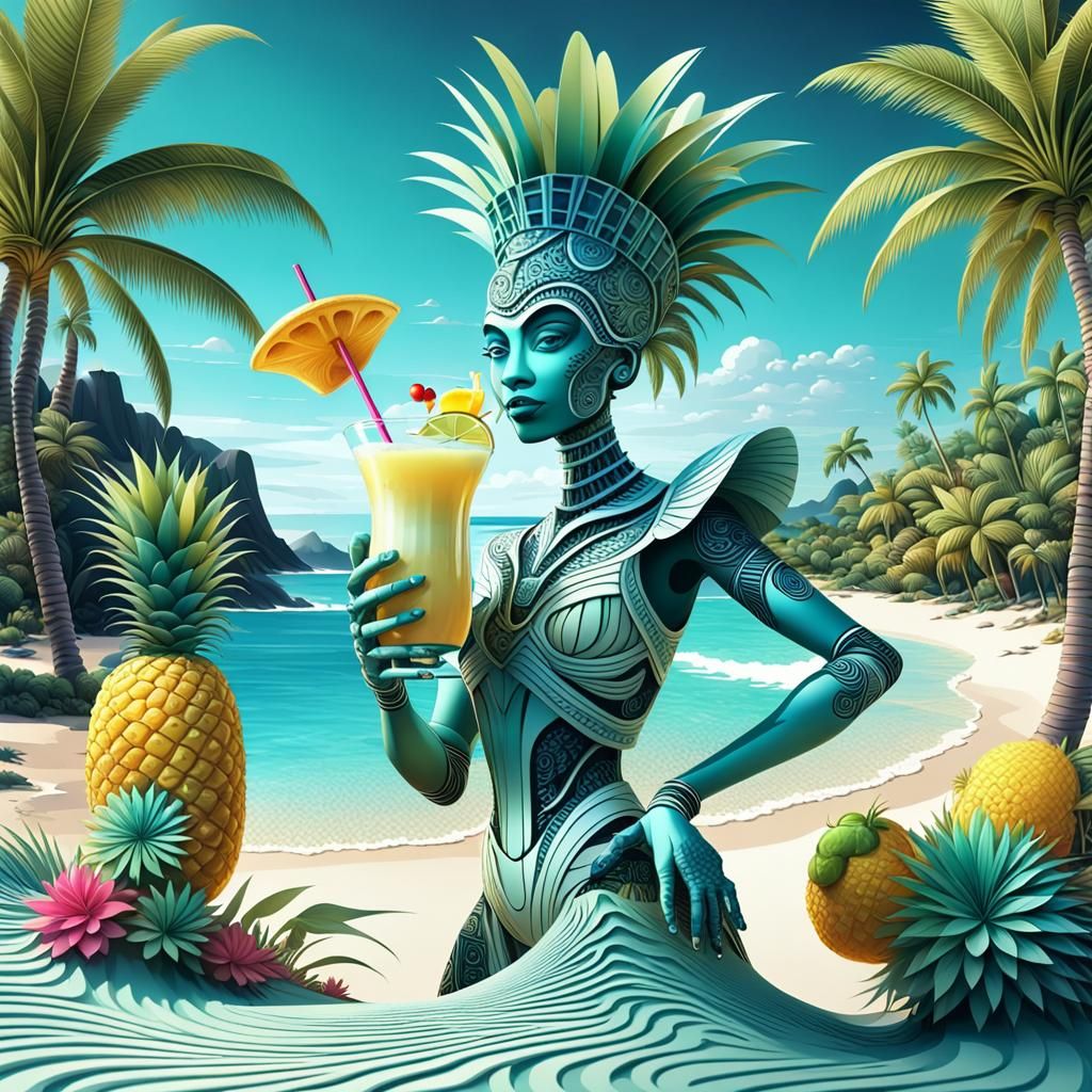Tropical Island Bartender Creates Pina Colada: 3D Fractal Ar...