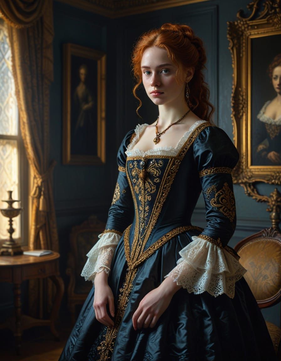 Victorian Android Beauty in Rembrandt's Style