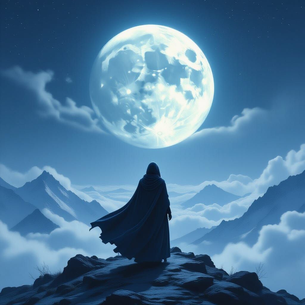 Lone Woman Gazing at Starry Sky