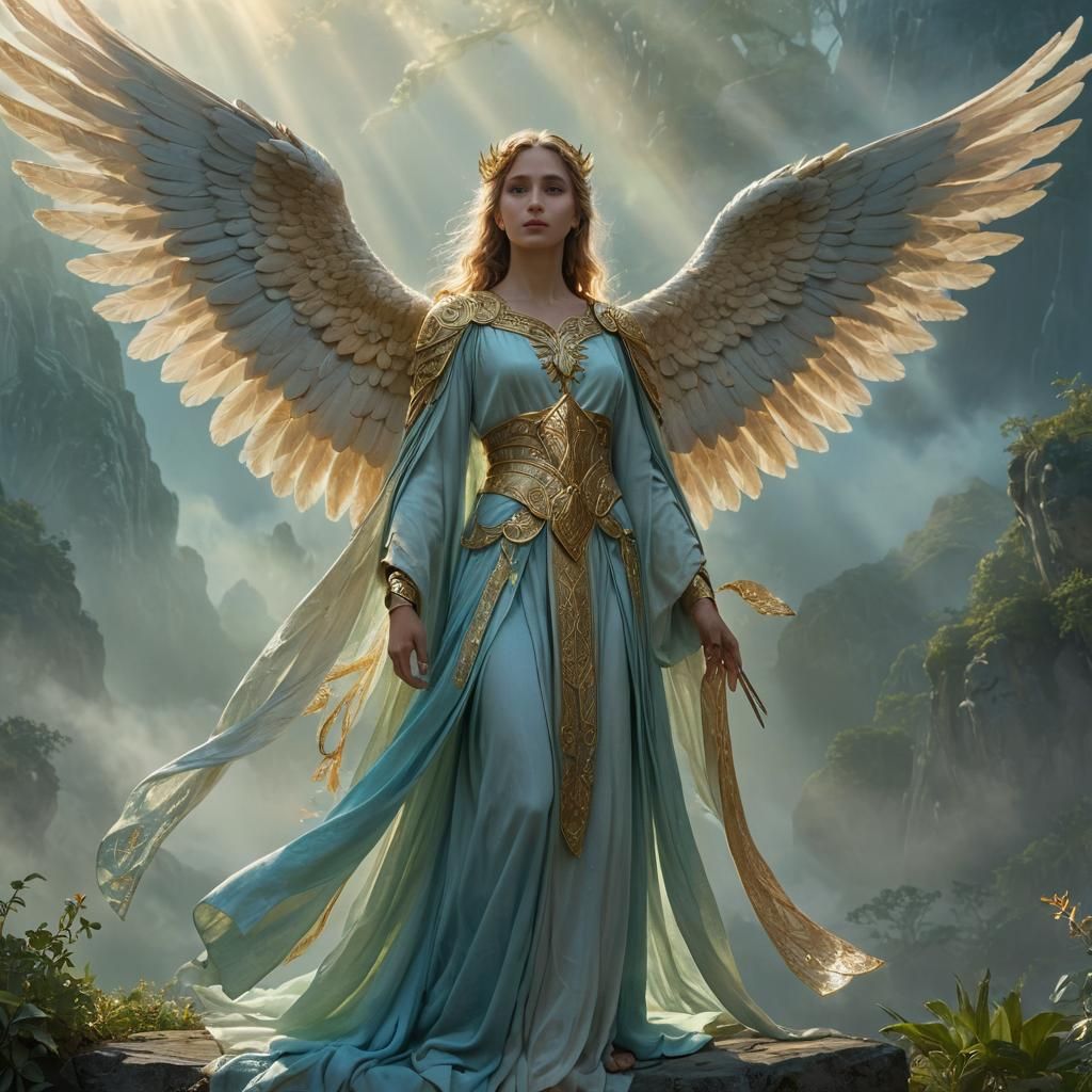 Serene Angel Rehael in Mystical Realm: Fantasy Art