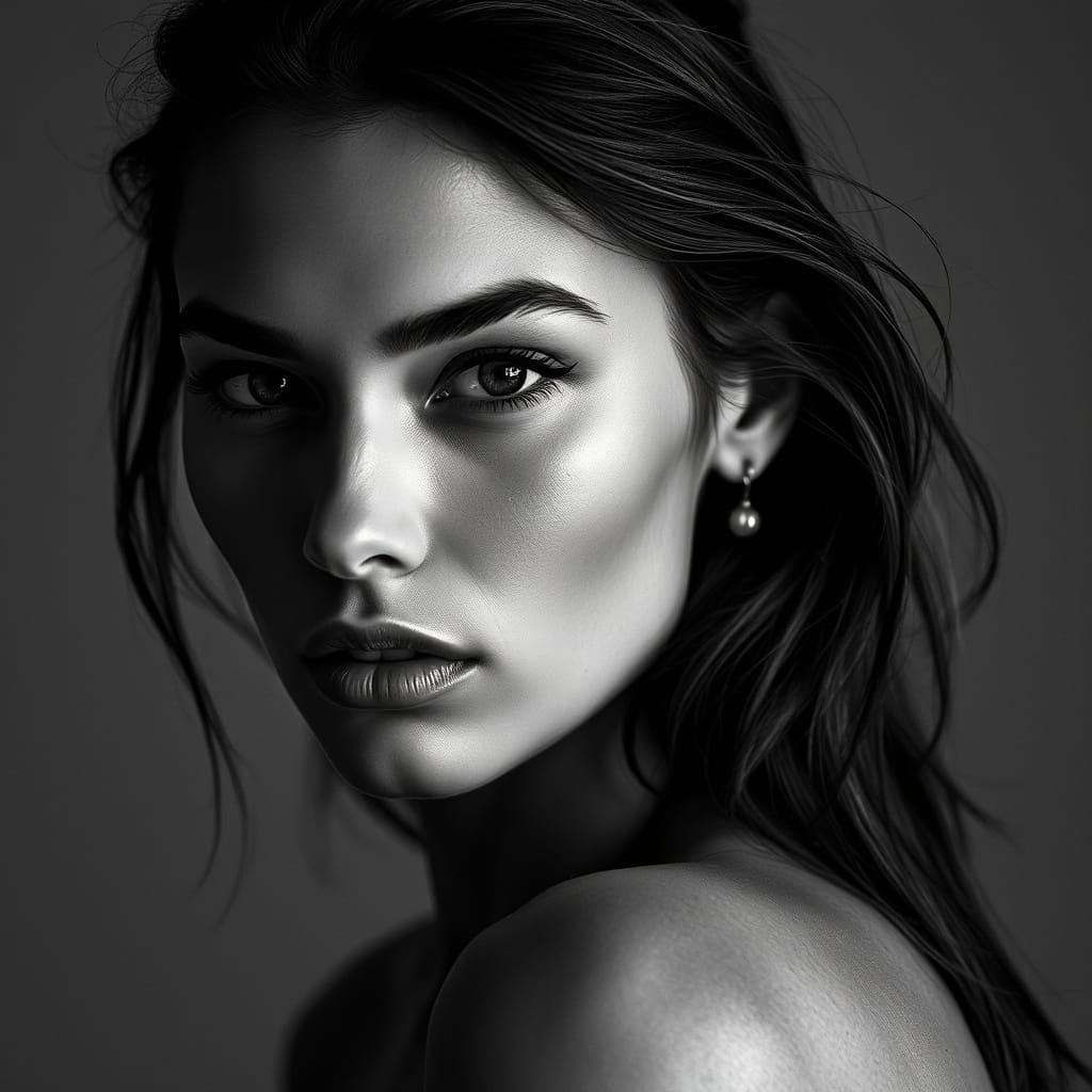 Elegant Black and White Portrait in High-Contrast 16k