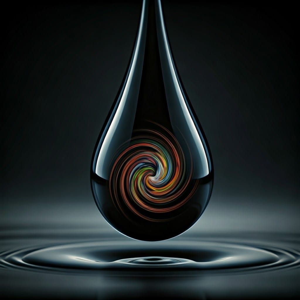 Surreal Ink Droplet Reflecting a Miniature World