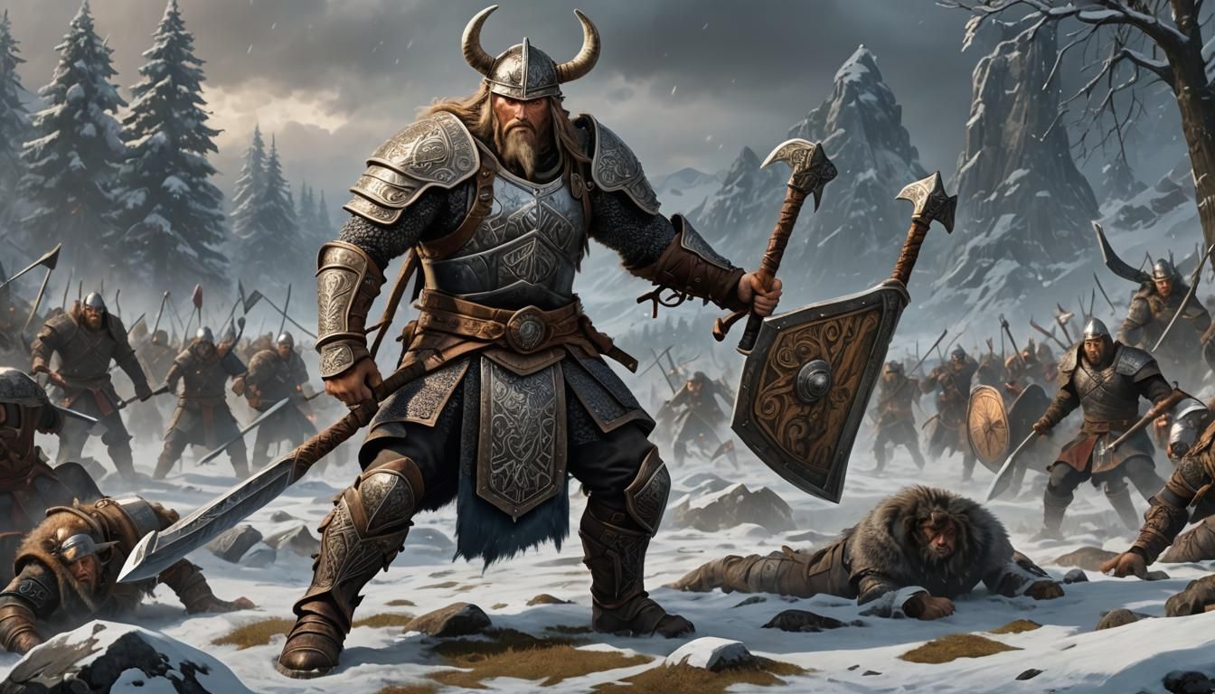 Battle-Ready Norse Warrior in an Epic Landscape