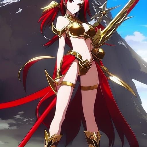 Anime Maiden in Skimpy Red and Gold Armor
