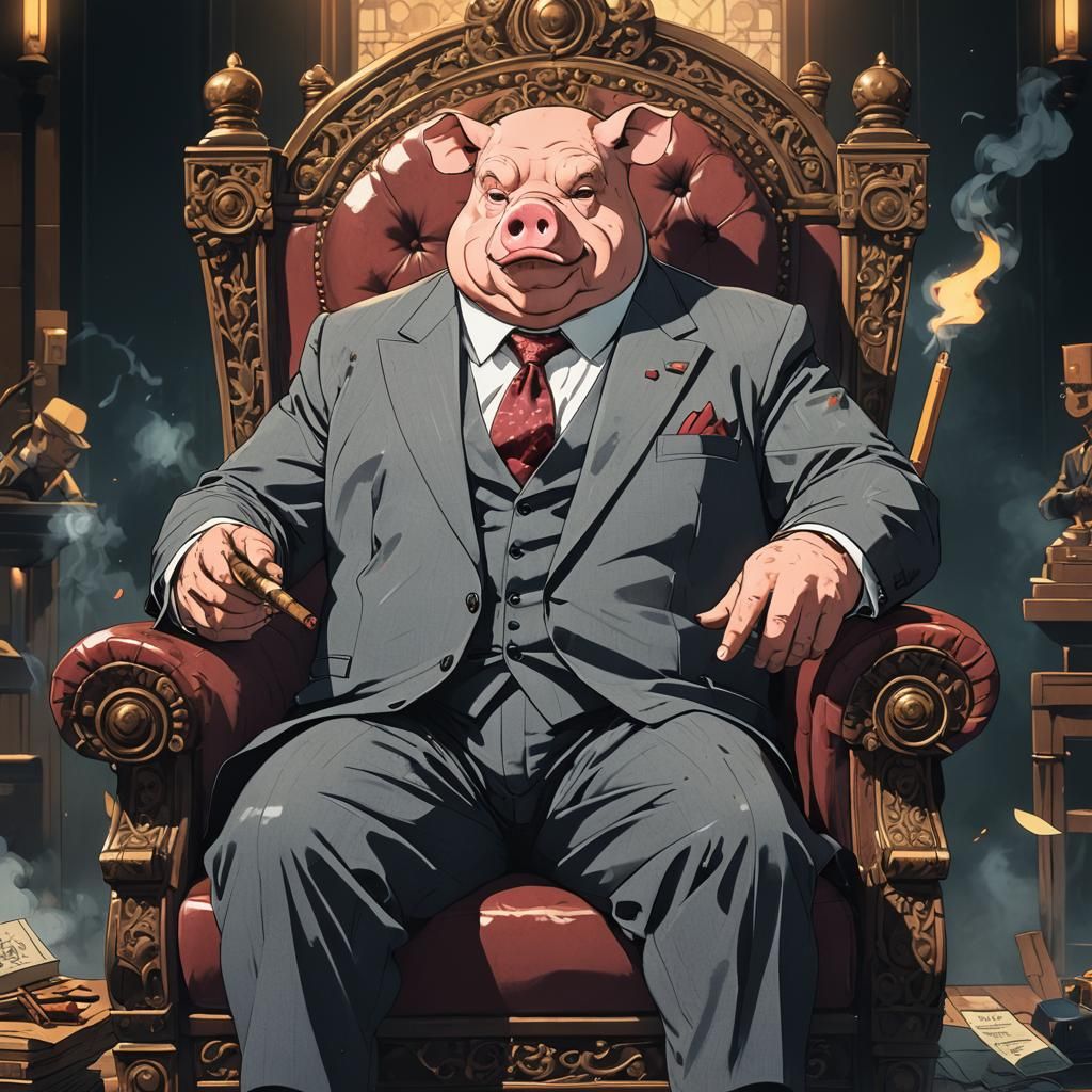 Anime Pig Mafia Boss in Studio Trigger Style