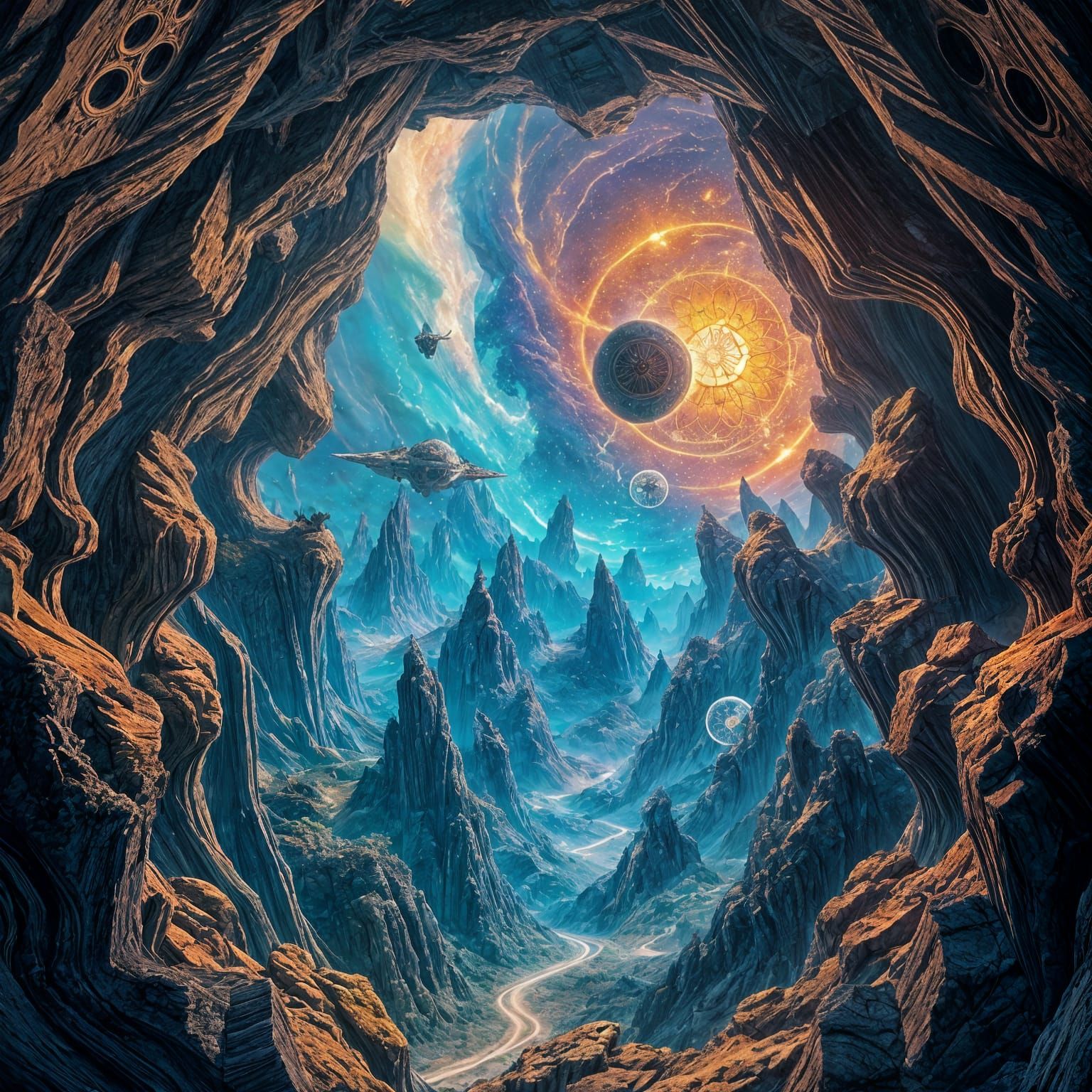 Rose Window with Landscapes and Cosmos