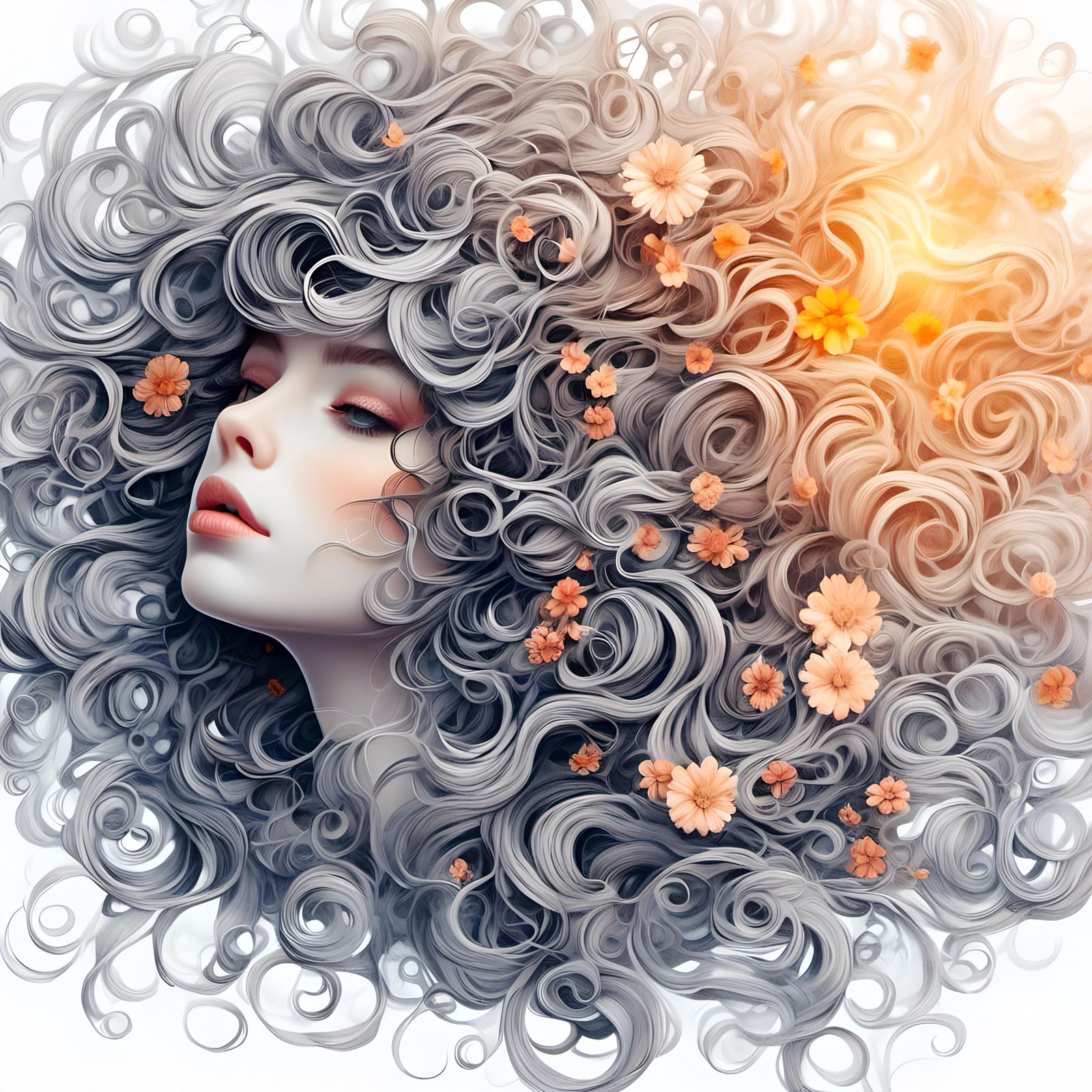 Romantic Portrait of Woman with Swirling Hair